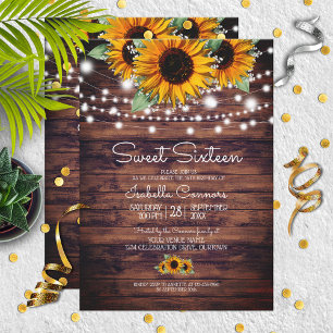 Convite Rustic Sunflowers and Twinkle Lights Sweet 16