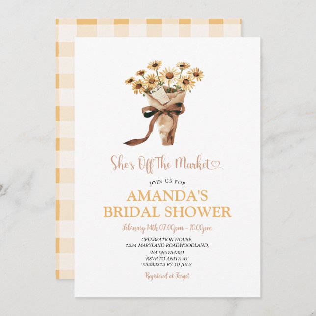 Convite Rustic Sunflowers Off The Market Bridal Shower (Frente/Verso)