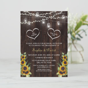 Convite Rustic Sunflowers String Lights Wood Engagement