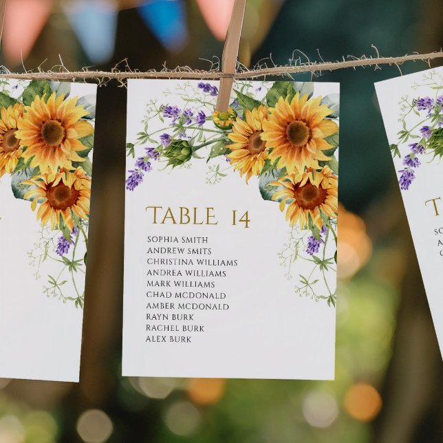 Convite Rustic Sunflowers Wedding Seating Chart Cards (Criador carregado)
