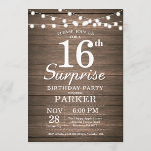 Convite Rustic Surprise 16º Aniversário Invitation Wood