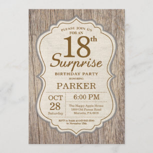 Convite Rustic Surprise 18º Aniversário Invitation Wood