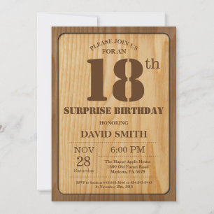 Convite Rustic Surprise 18º Aniversário Invitation Wood