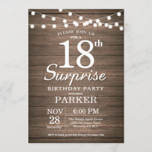 Convite Rustic Surprise 18º Aniversário Invitation Wood
