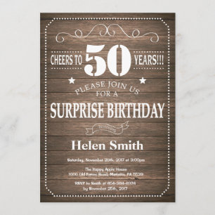 Convite Rustic Surprise 50th Aniversário Invitation