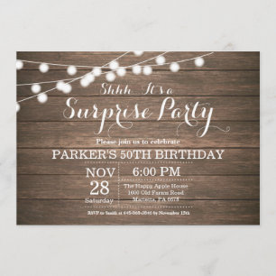 Convite Rustic Surprise 50th Birthday Invitation Wood