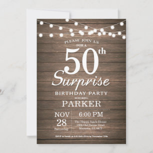Convite Rustic Surprise 50th Birthday Invitation Wood