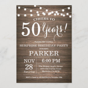 Convite Rustic Surprise 50th Birthday Invitation Wood