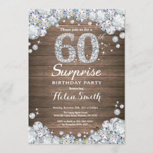 Convite Rustic Surprise 60th Birthday Silver Diamond