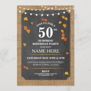 Convite Rustic Surprise Birthday Fall Party 50th Conite