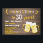 Convite Rustic Surprise Cheers and Beers aniversário de 30<br><div class="desc">Rustic Surprise Cheers and Beers aniversário de 30 anos Invitation. Aniversário Adulto. Aniversário de cerveja para homens. Fundo Preto e Branco do Quadro de Quocientes. Para mais personalização,  clique no botão "Personalizar" e use nossa ferramenta de design para modificar este modelo.</div>