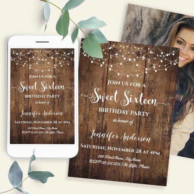 Convite Rustic Sweet 16 Birthday Party (Criador carregado)