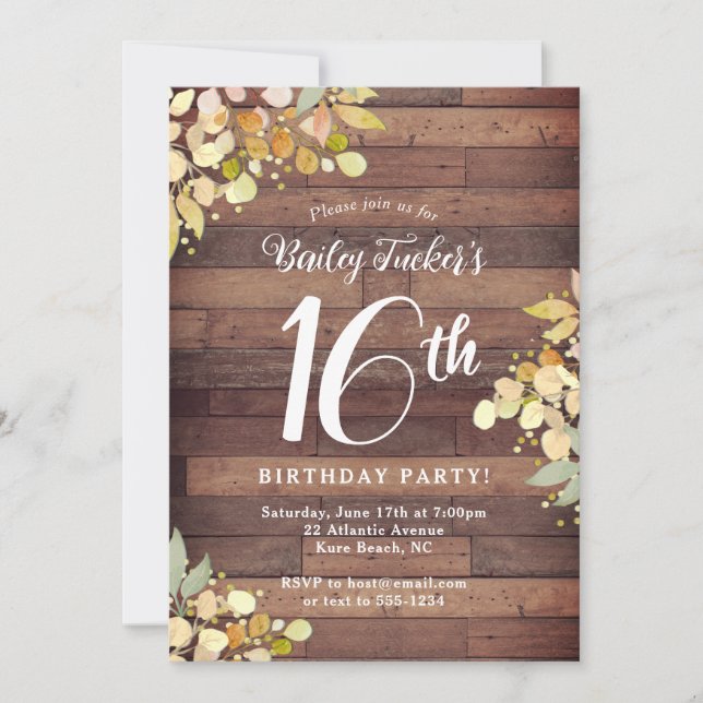 Convite Rustic Sweet 16 Fall Florals Sai 16º Aniversário (Frente)