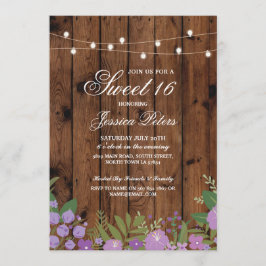 Convite Rustic Sweet 16 Floral Wood Invite