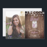 Convite Rustic Sweet 16 Mason Jar Luz Púrpura Aniversário<br><div class="desc">Este design apresenta um pote de mason com um arco e luzes de cordas em um fundo de madeira rústica e espaço para uma foto. Clique no botão personalizar para obter mais flexibilidade na modificação do texto ou na movimentação dos gráficos! No nosso compro, estão disponíveis variantes desta design, bem...</div>