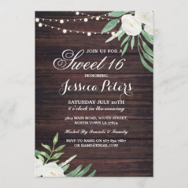 Convite Rustic Sweet 16 Party Floral White Flower Invite