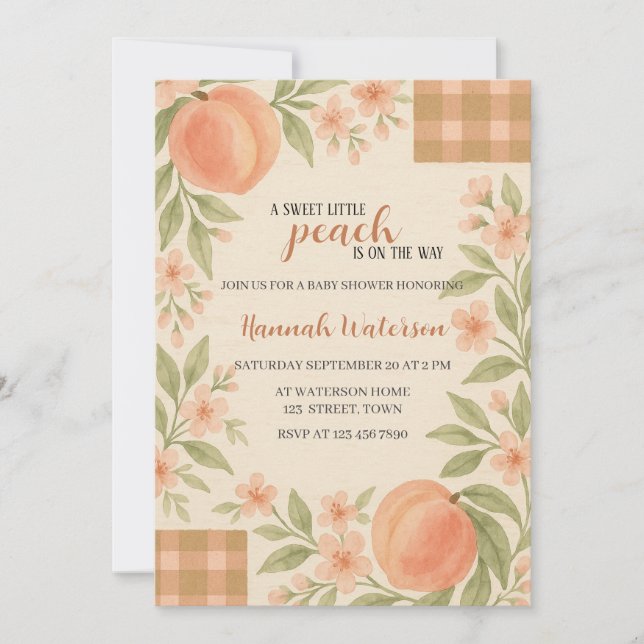 Convite Rustic Sweet Little Peach Baby Shower  (Frente)