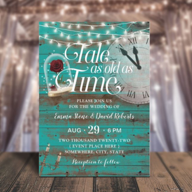 Convite Rustic Tale tão Antigo como Time Teal Fairytale We (Criador carregado)