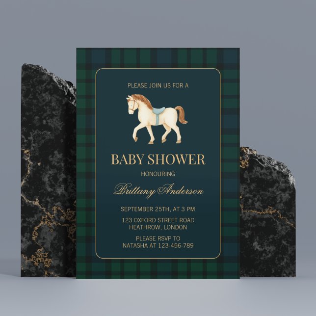 Convite Rustic Tartan Plaid Horse Baby Shower  (Criador carregado)