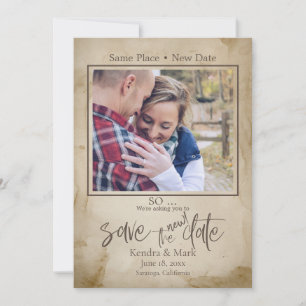 Convite Rustic Tea Stain Your Photo Save the NEW Date