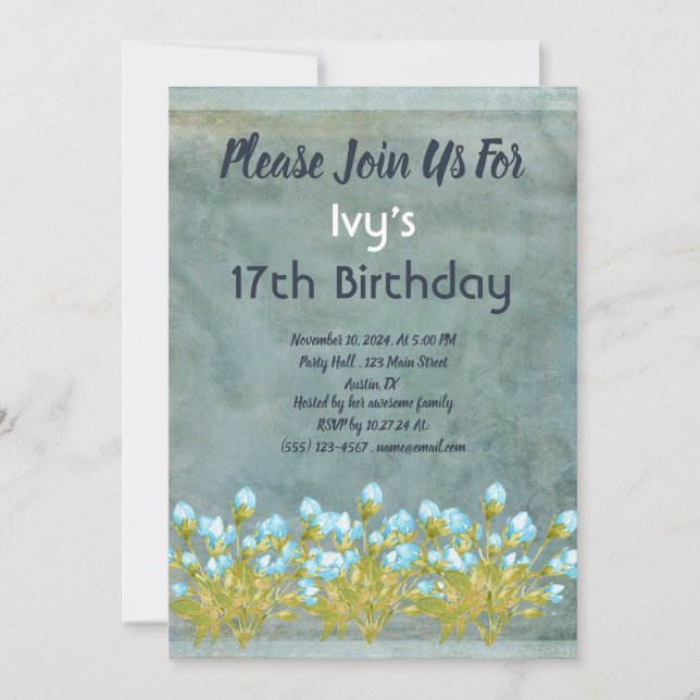Convite Rustic Teal Birthday (Frente)