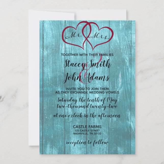 Convite Rustic Teal Wedding (Frente)
