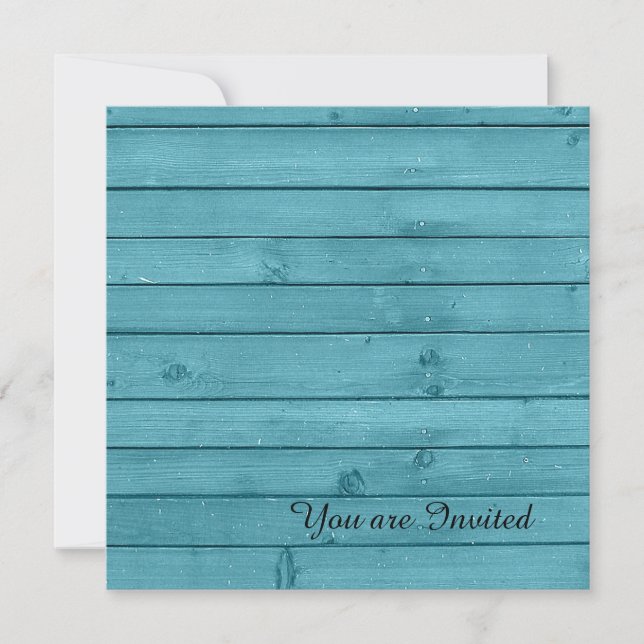 Convite Rustic Teal Wood Birthday (Frente)