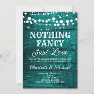 Convite  Rustic Teal Wood Nothing Fancy Just Love Wedding