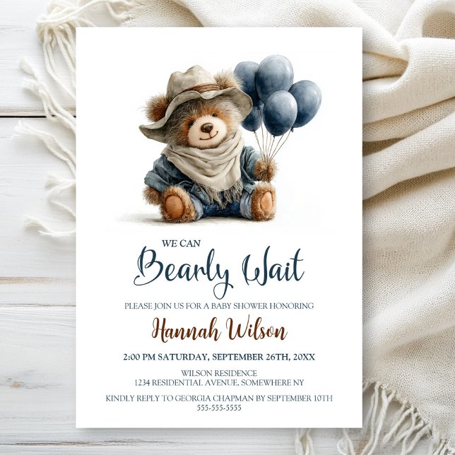 Convite Rustic Teddy Bear We Can Bearly Wait Baby Shower (Criador carregado)
