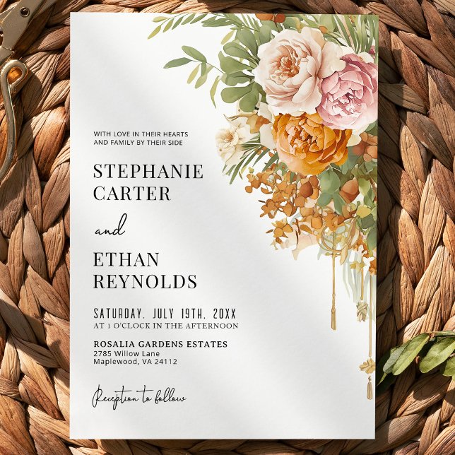 Convite Rustic Terracotta Blush Floral Boho Wedding  (Criador carregado)