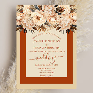 Convite Rustic Terracotta e Cream Floral Código QR Casamen