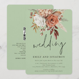 Convite Rustic Terracotta Floral Sage Casamento Verde