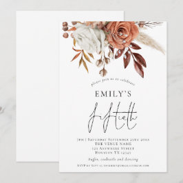 Convite Rustic Terracotta Florals 50ª Festa de aniversário