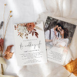 Convite Rustic Terracotta Florals Foto Código QR Casamento<br><div class="desc">Rustic Terracotta Florals Foto Overlay Casamento de Código QR. As flores, bagas e gramíneas legantes, em cor de outono, terracotta marrom e creme, fluem do topo. O Casamento de está em um roteiro de estilo de escrita manual. Personalize facilmente o resto do texto para seus próprios detalhes. Substitua a imagem...</div>