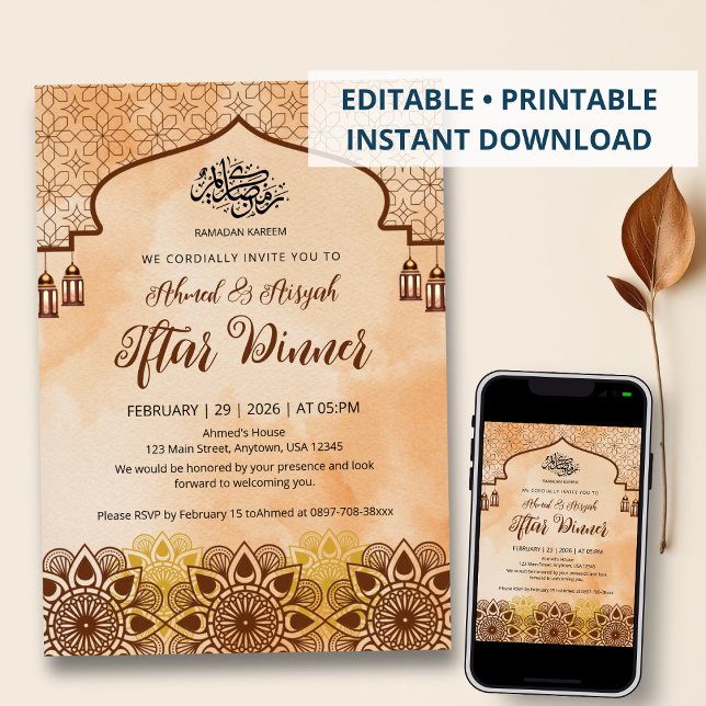 Convite Rustic Terracotta Mandala Ramadan Iftar Dinner (Criador carregado)