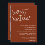 Convite Rustic Terracotta Script Sweet 16 Aniversário Foto<br><div class="desc">Rustic Terracotta Simple Minimalist Script Sweet 16 Aniversário Foto Convite</div>
