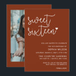Convite Rustic Terracotta Script Sweet 16 Aniversário Foto<br><div class="desc">Rustic Terracotta Simple Minimalist Script Sweet 16 Aniversário Foto Convite</div>