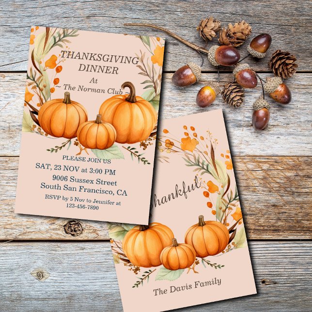 Convite Rustic Thankanding Pumpkin Floral Janta Personaliz (Criador carregado)