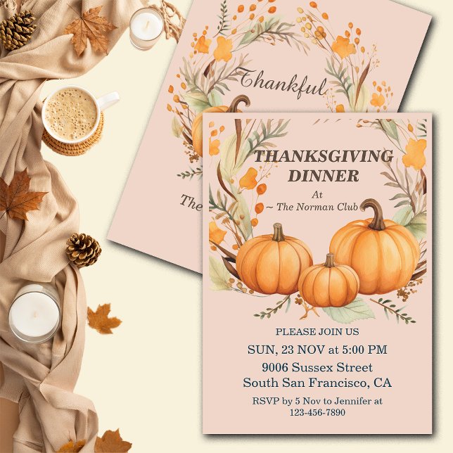 Convite Rustic Thankanding Pumpkin Floral Janta Personaliz (Criador carregado)