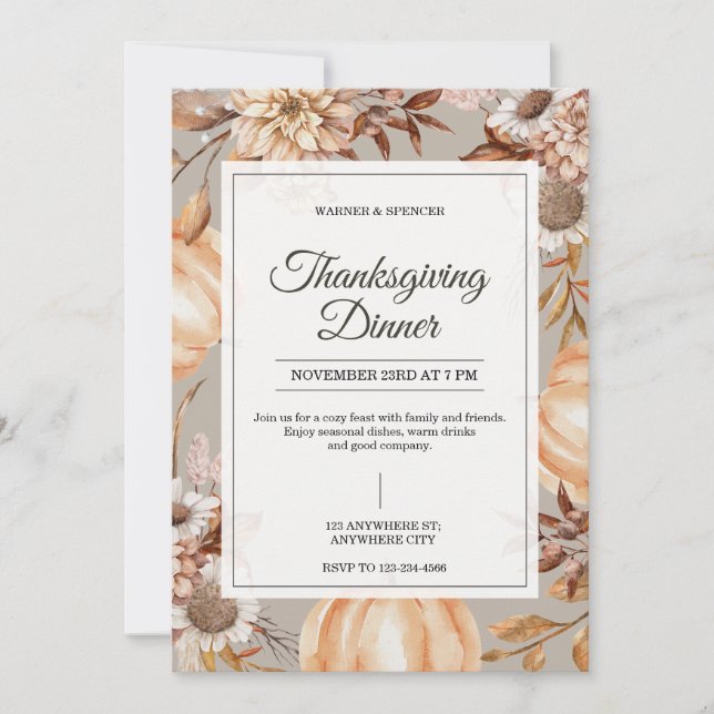 Convite Rustic Thanksgiving Dinner Invitation (Frente)