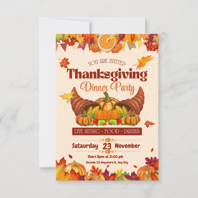 Convite Rustic Thanksgiving Dinner Invitation Fall Party  (Frente)