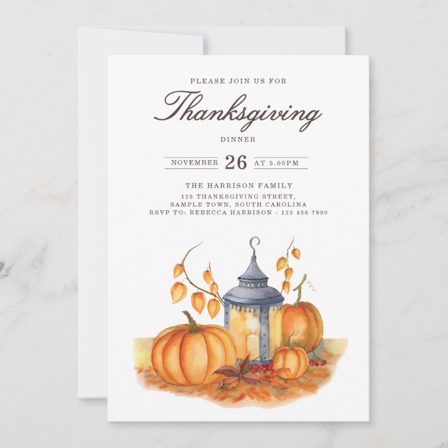 Convite Rustic Thanksgiving Dinner Pumpkin Invitation (Frente)