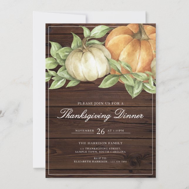 Convite Rustic Thanksgiving Pumpkin Dinner (Frente)