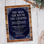 Convite Rustic The Man The Myth The Legend 60th Birthday<br><div class="desc">Ele É O Homem O Mito A LENDA! Sua vida tem sido uma aventura incrível e é hora de celebrar seu legado e ele. Este livro azul de marinho, apoiado em madeira rústica, com tipo branco e cantos brancos percorridos 60º Aniversário é perfeito para convidar amigos e família a se...</div>