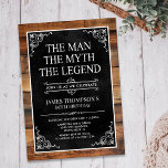 Convite Rustic The Man The Myth The Legend 60th Birthday<br><div class="desc">Ele É O Homem O Mito A LENDA! Sua vida tem sido uma aventura incrível e é hora de celebrar seu legado e ele. Este livro negro, de madeira russa, texturizado com o tipo branco e os cantos brancos percorridos 60º convite de aniversário é perfeito para convidar amigos e família...</div>