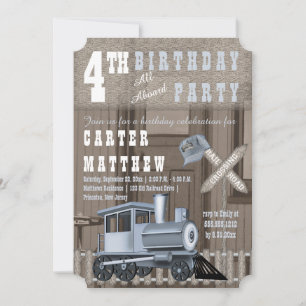 Convite Rustic Train Railroad Cross 4º Festa de Aniversá