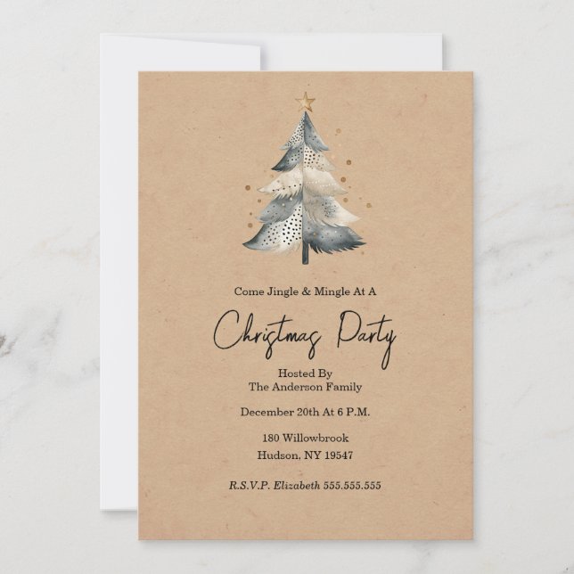 Convite Rustic Tree Jingle and Mingle Christmas Invitation (Frente)