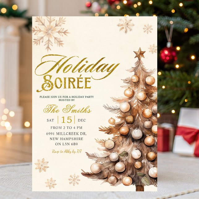 Convite Rustic Tree Snowflake Christmas Holiday Soiree (Criador carregado)
