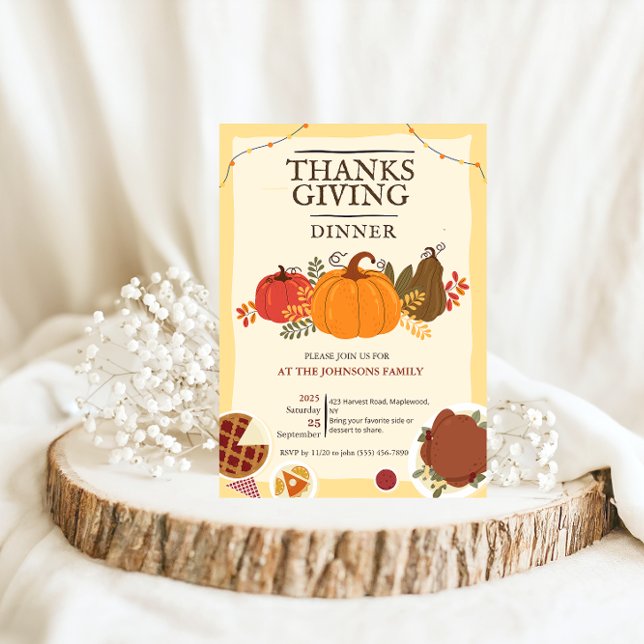 Convite Rustic Turkey Pumpkin Thanksgiving Dinner Fall  (Rustic Turkey Pumpkin Thanksgiving Dinner Fall Invitation whimsical leaves fall autumn dinner party )