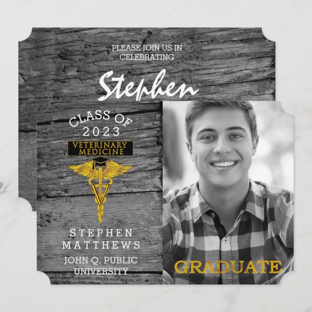 Convite Rustic Veterinarian Veterinary Medicine Graduation (Frente/Verso)